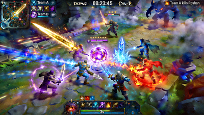 DOTA2国际邀请赛直播画面 - 游戏内团战爆发时的技能特效